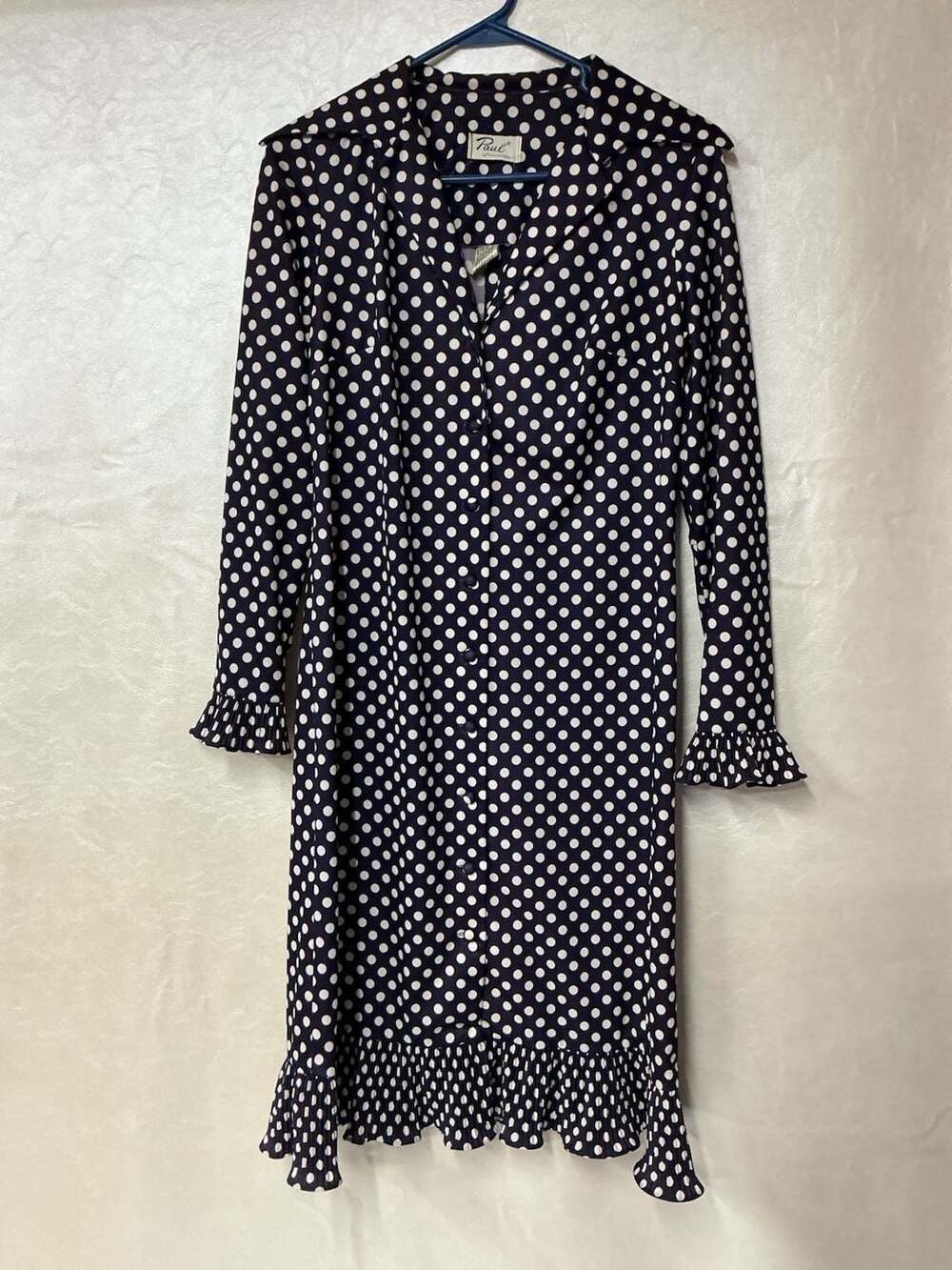 Vintage Paul of California Polka Dot Button-Down Dress with Ruffle Trim